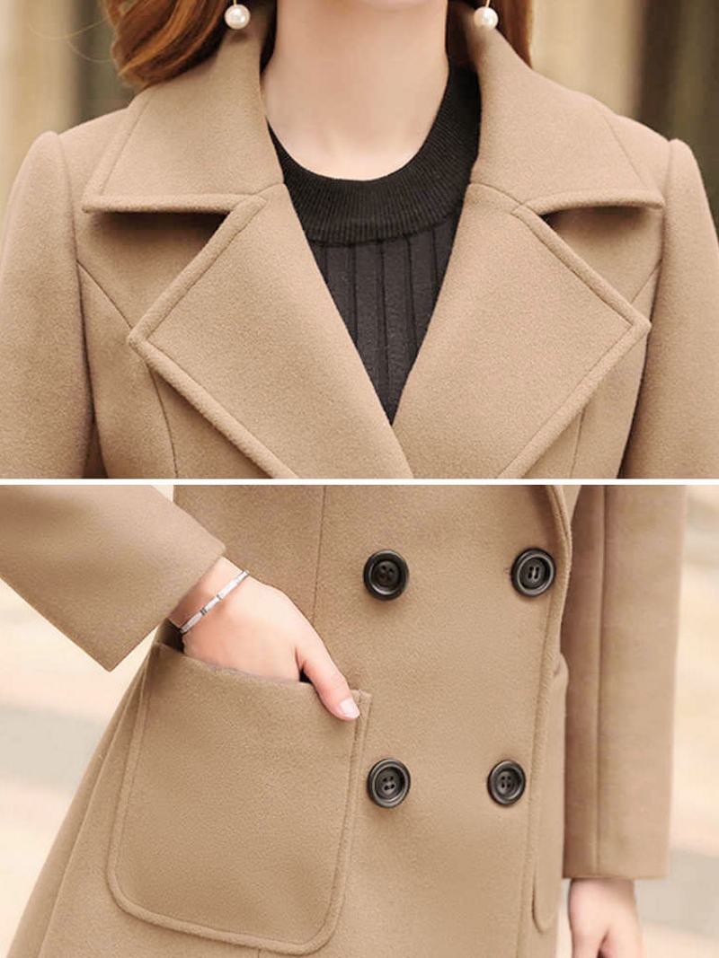 Dámské Svrchní Oblečení Pea Coat Turndown Collar Spring - Velbloud