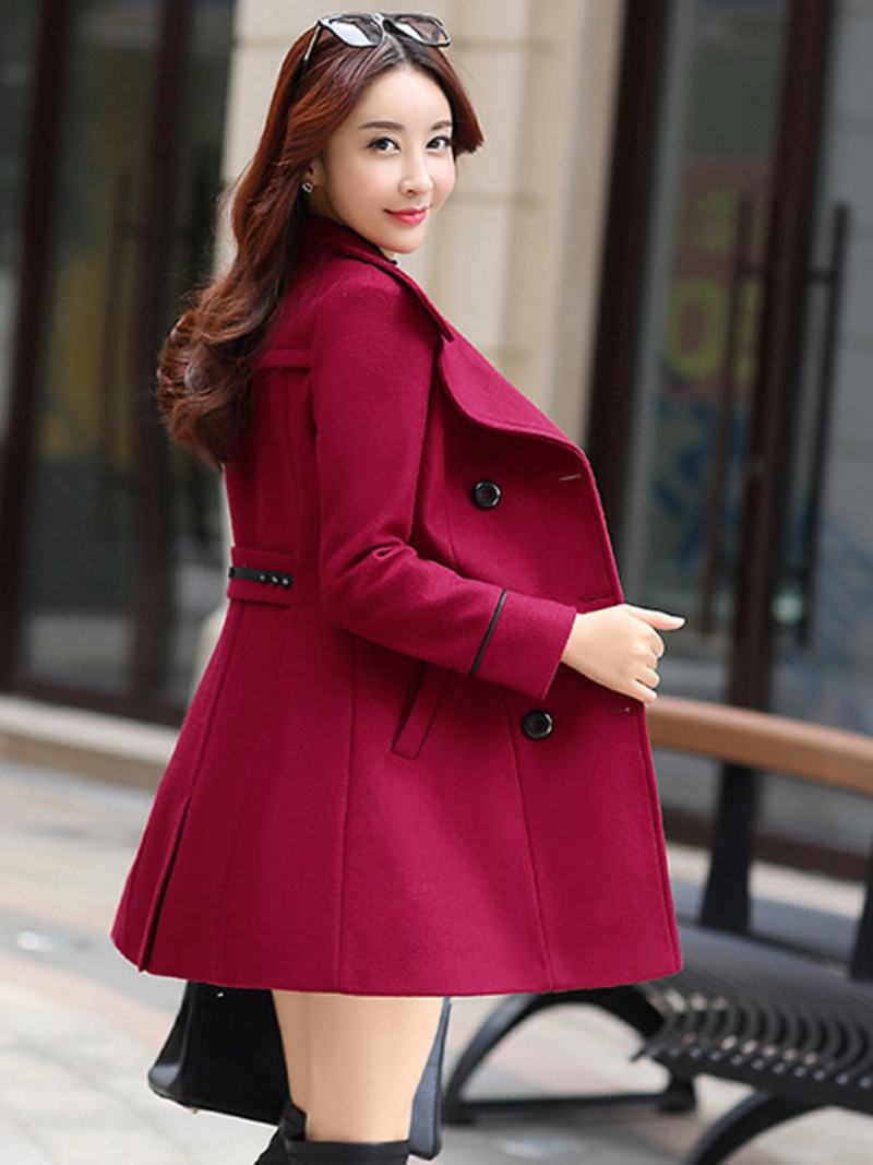 Dámské Svrchní Oblečení Pea Coat Turndown Collar Spring - Burdová