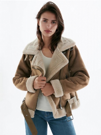 Semišová Bunda Faux Shearling Zimní Kabát Svrchní Oblečení Pro Ženy