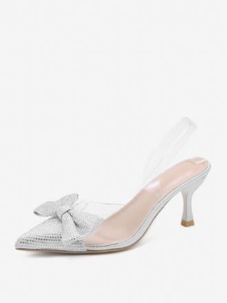 Dámské Kamínky Slingback Podpatky Transparentní Jehlový Podpatek Stříbrné Lodičky Pvc Svršek