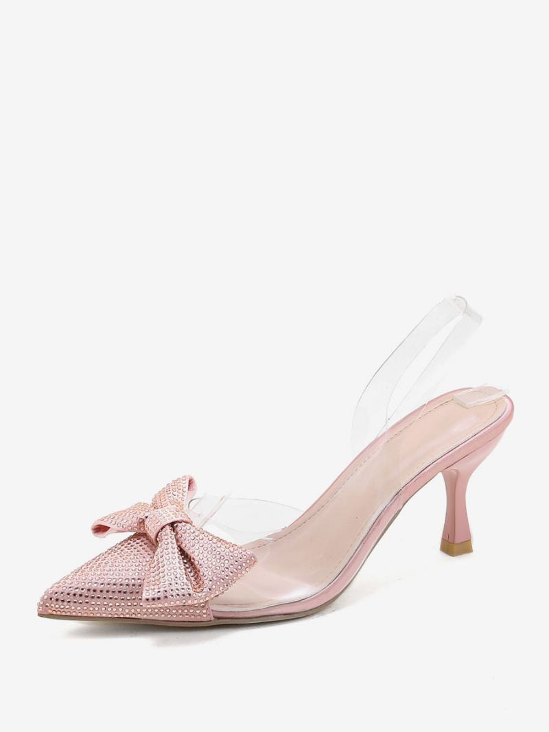 Dámské Kamínky Slingback Podpatky Transparentní Jehlový Podpatek Stříbrné Lodičky Pvc Svršek - Šampaňské