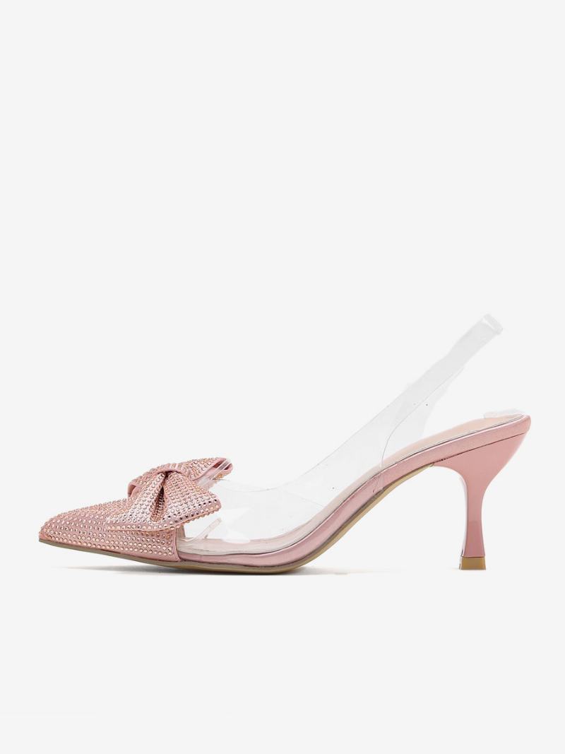 Dámské Kamínky Slingback Podpatky Transparentní Jehlový Podpatek Stříbrné Lodičky Pvc Svršek - Šampaňské