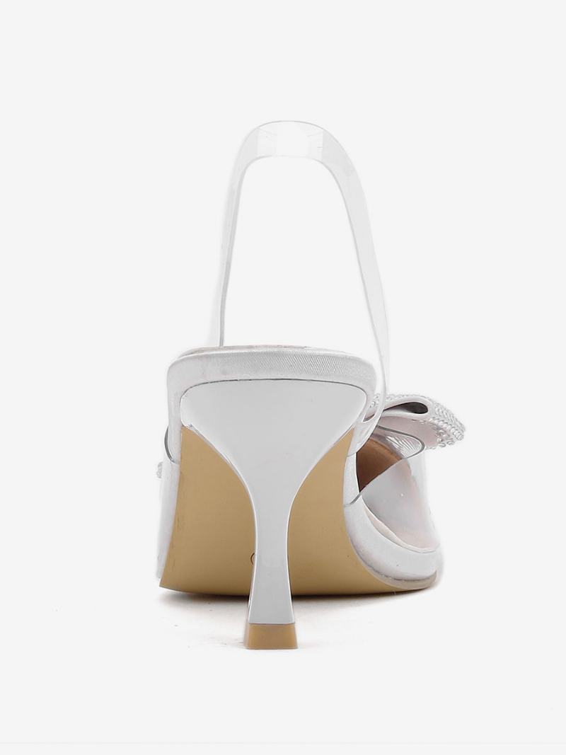 Dámské Kamínky Slingback Podpatky Transparentní Jehlový Podpatek Stříbrné Lodičky Pvc Svršek - Stříbro