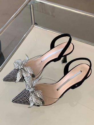 Dámské Lodičky Na Jehlovém Podpatku Slingback Heels Černé Pu Kožené