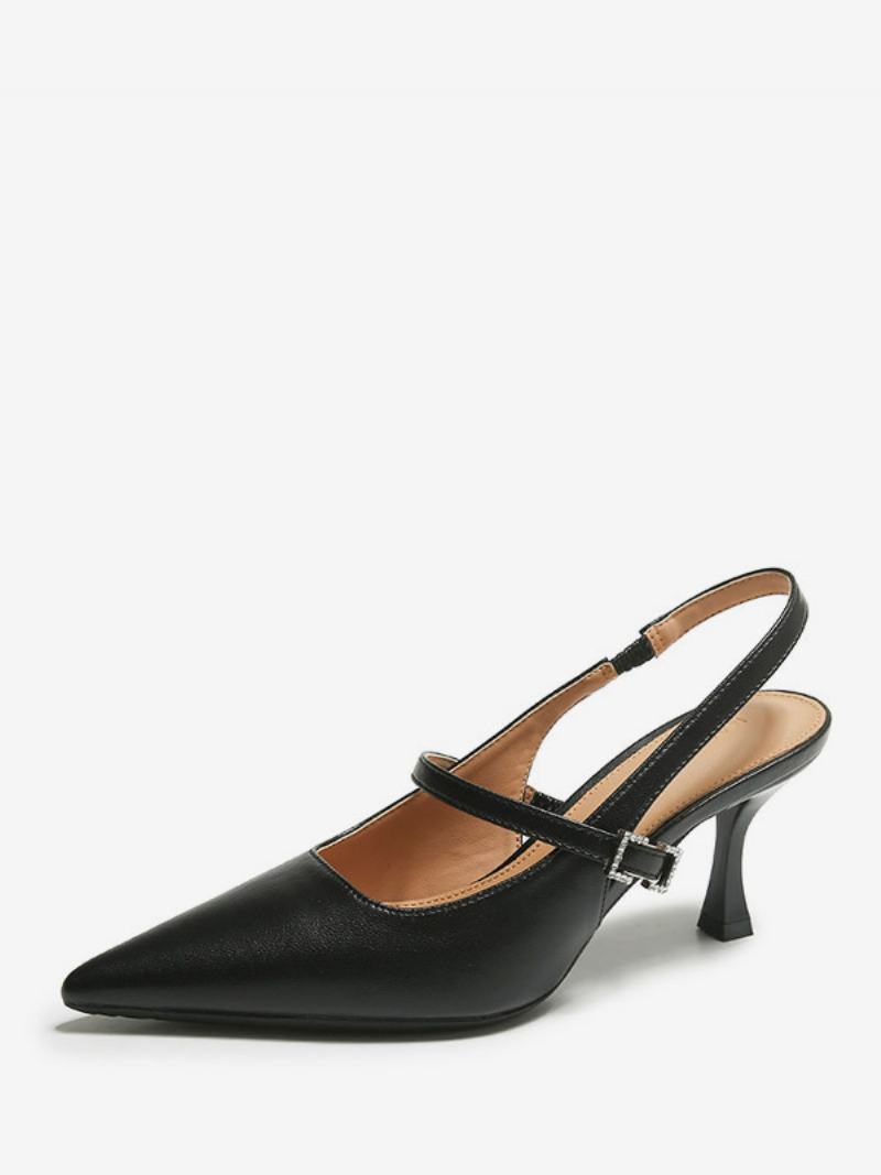 Dámské Lodičky Na Podpatku Black Pointed Toe Kitten Patě Slingback - Černá