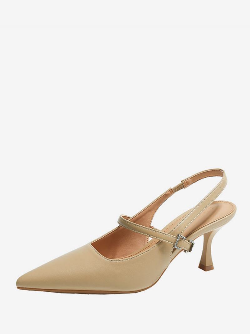 Dámské Lodičky Na Podpatku Black Pointed Toe Kitten Patě Slingback - Khaki