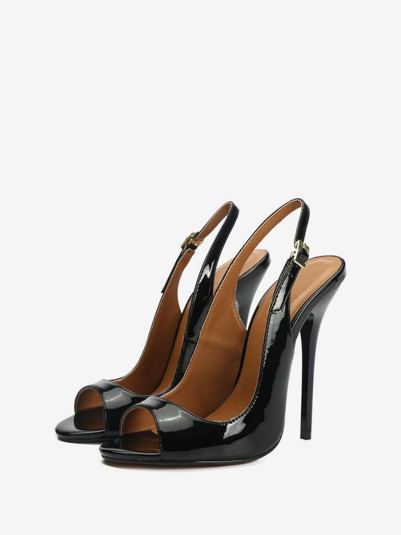 Dámské Lodičky Na Podpatku Peep Toe Slingback V Černé Barvě