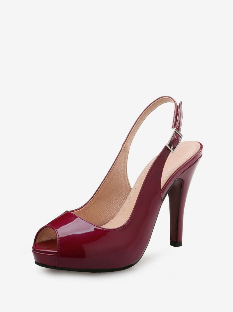 Dámské Slingback Lodičky Peep Toe Stiletto Prom Na Podpatku V Burgundsku