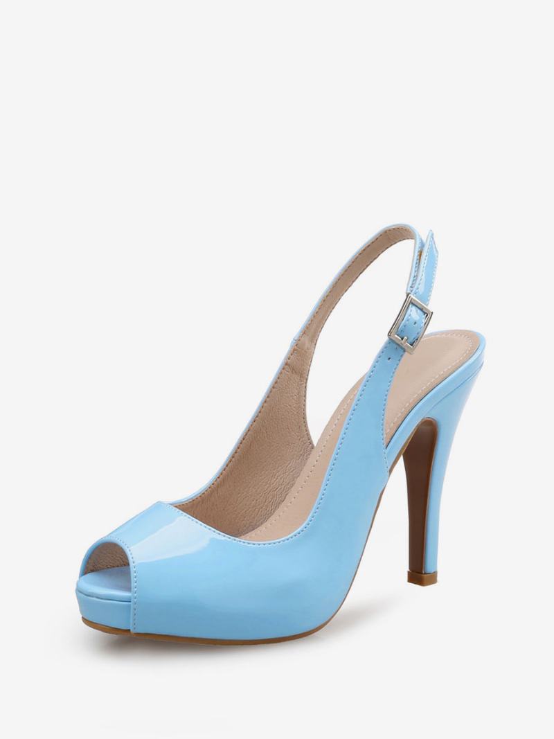 Dámské Slingback Lodičky Peep Toe Stiletto Prom Na Podpatku V Burgundsku - Modrá