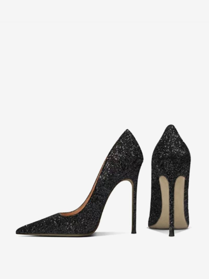 Dámské Společenské Boty Na Vysokém Podpatku Black Pointed Toe Sequins Prom