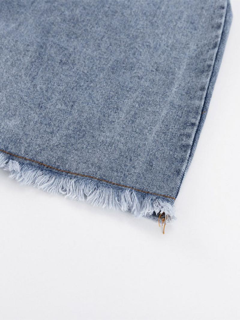 Dámská Sukně Tmavě Modré Knoflíky Denim Dlouhý Zvýšený Pas Dámské Kalhotky S Vysokým Rozparkem - Tmavě Modrá