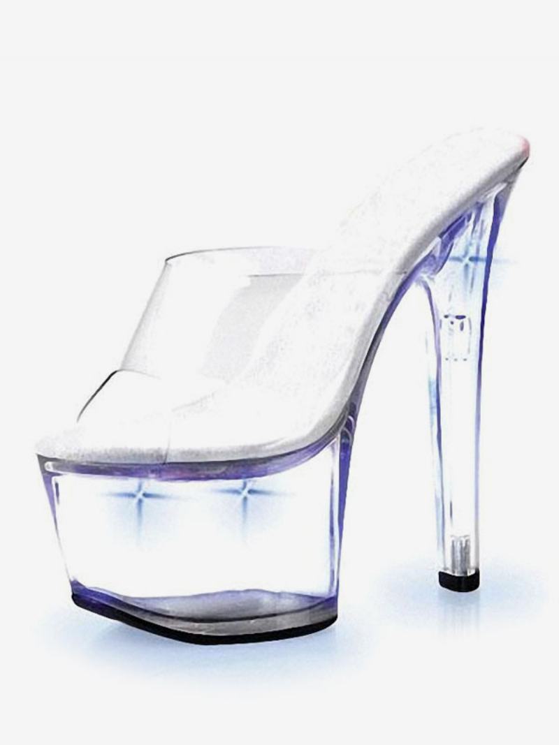 Boty Pro Tanec Na Tyči Dámské Led Clear Exotic Mule Heels Striptérské - Modrá