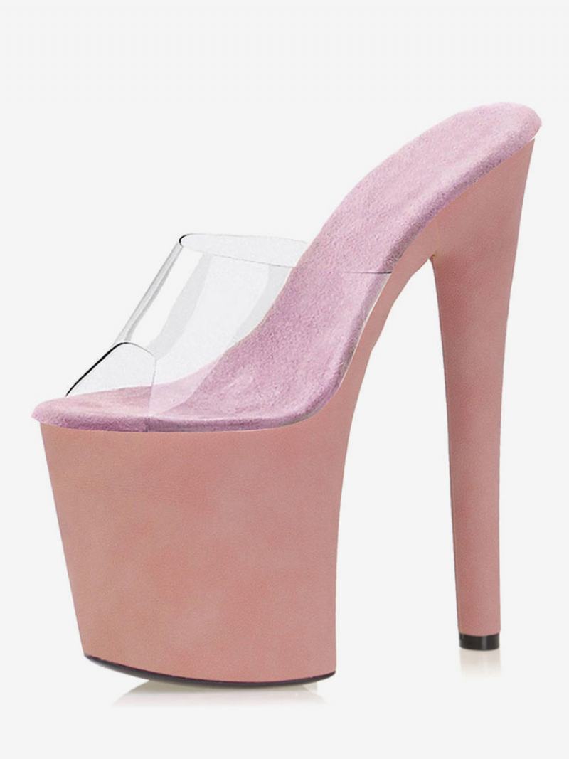 Boty Pro Tanec Na Tyči Dámské Sexy Průhledné Exotické Podpatky Platforma Sky High Heels Mule V Meruňkové - Růžová