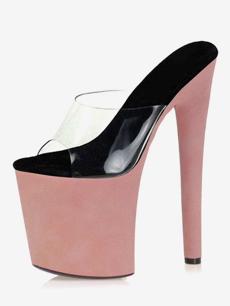 Boty Pro Tanec Na Tyči Dámské Sexy Průhledné Exotické Podpatky Platforma Sky High Heels Mule V Meruňkové - Černá