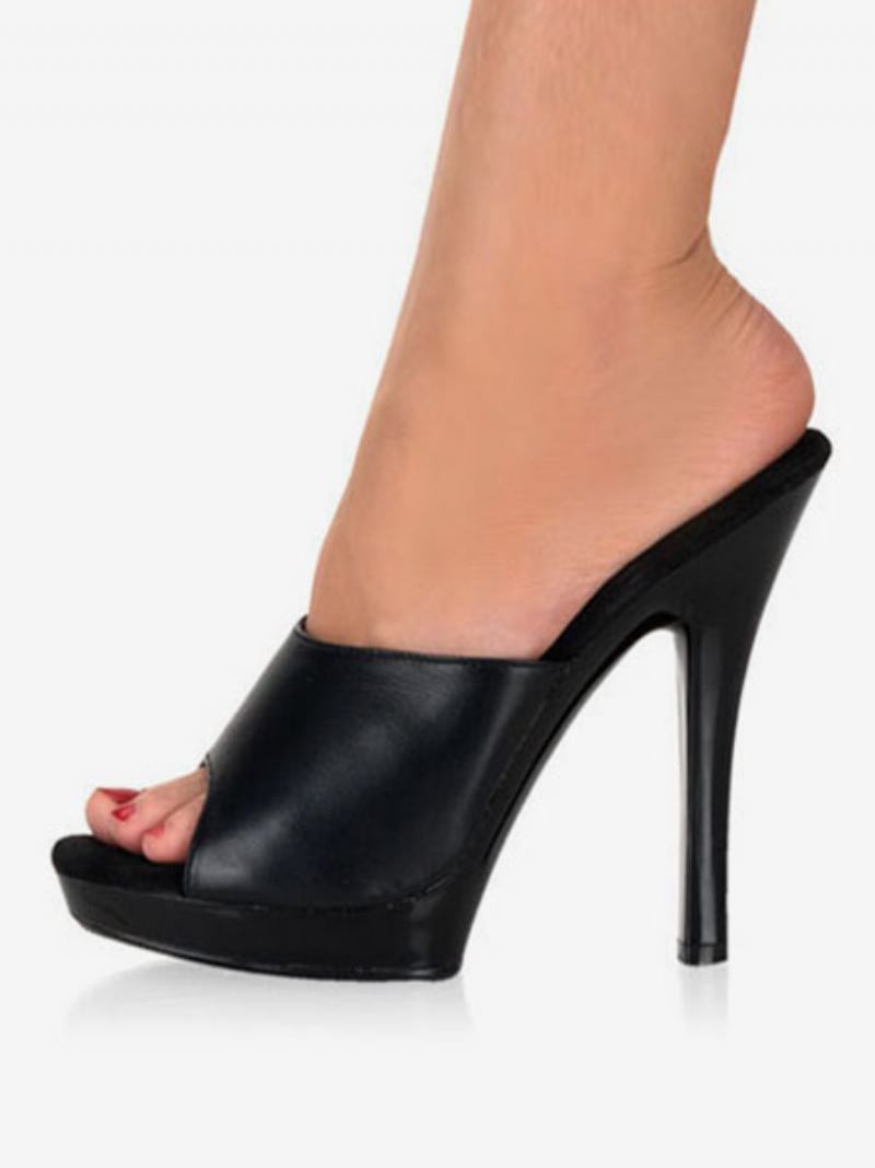 Dámské Pole Dance Boty Black Peep Toe Mules