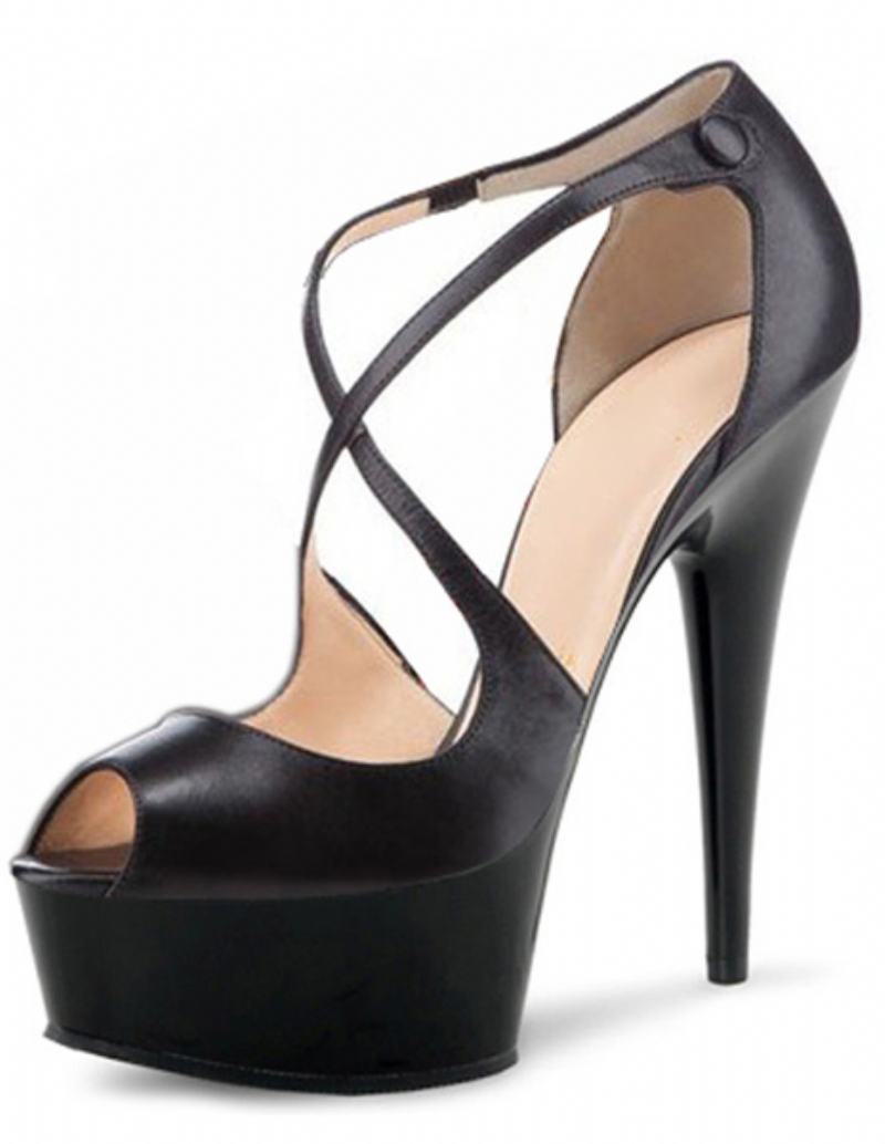 Dámské Sandály Na Platformě Peep Toe Leather Criss-cross Cut Out