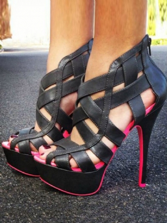 Dámské Sexy Boty Sandály Na Vysokém Podpatku Platforma Peep Toe Cut Out Strappy Sandálové