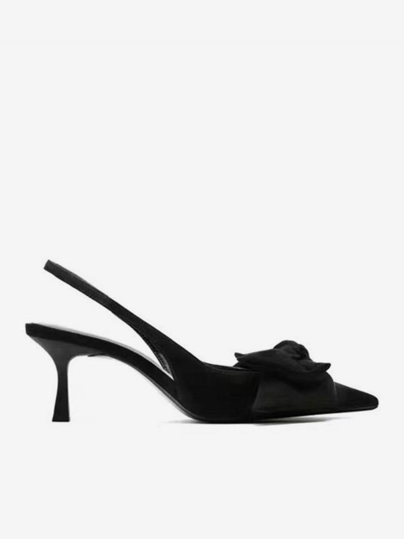 Dámské Společenské Boty Na Vysokém Podpatku Black Pointed Toe Bows Plesové - Černá