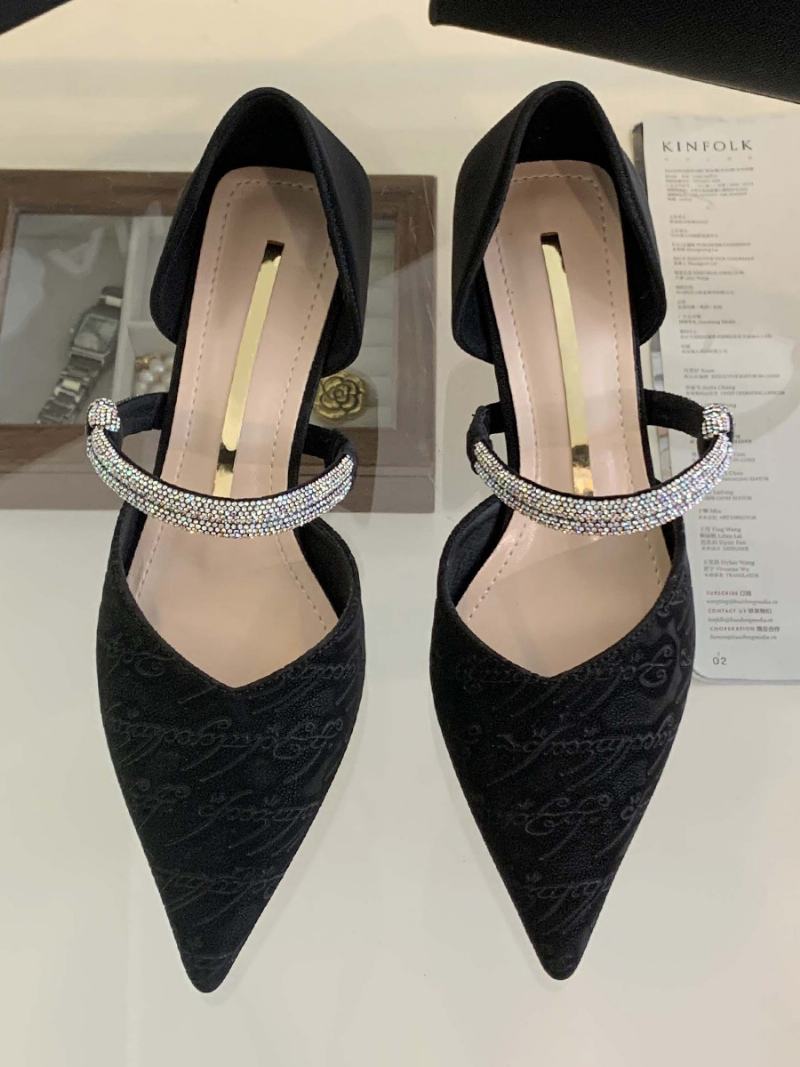 Dámské Společenské Boty Na Vysokém Podpatku Black Pointed Toe Rhinestones Plesové