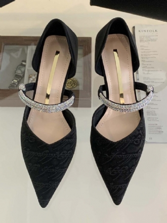 Dámské Společenské Boty Na Vysokém Podpatku Black Pointed Toe Rhinestones Plesové