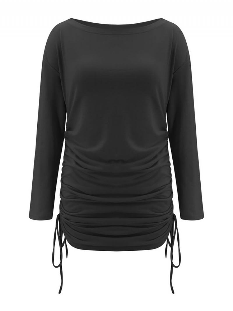 Ženy Bílé Bodycon Šaty Dlouhé Rukávy Šněrování Sexy Lopatka Ke Krku Stahovací Šňůrka Zavinovací Slim Fit - Černá