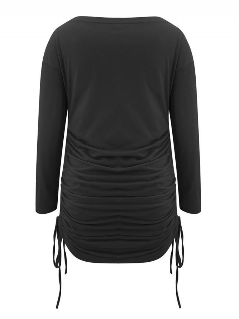 Ženy Bílé Bodycon Šaty Dlouhé Rukávy Šněrování Sexy Lopatka Ke Krku Stahovací Šňůrka Zavinovací Slim Fit - Černá