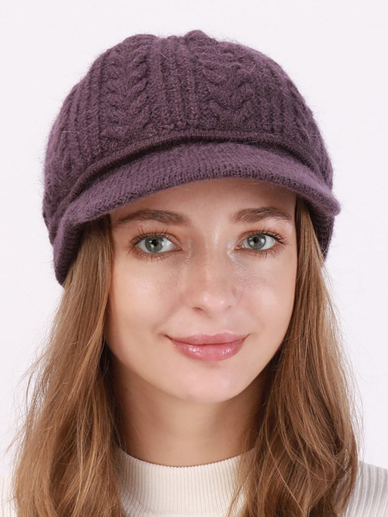 Beret Hat Knit Jednobarevné Denní Ležérní Podzimní Zimní Čepice Pro Ženy - Fialová