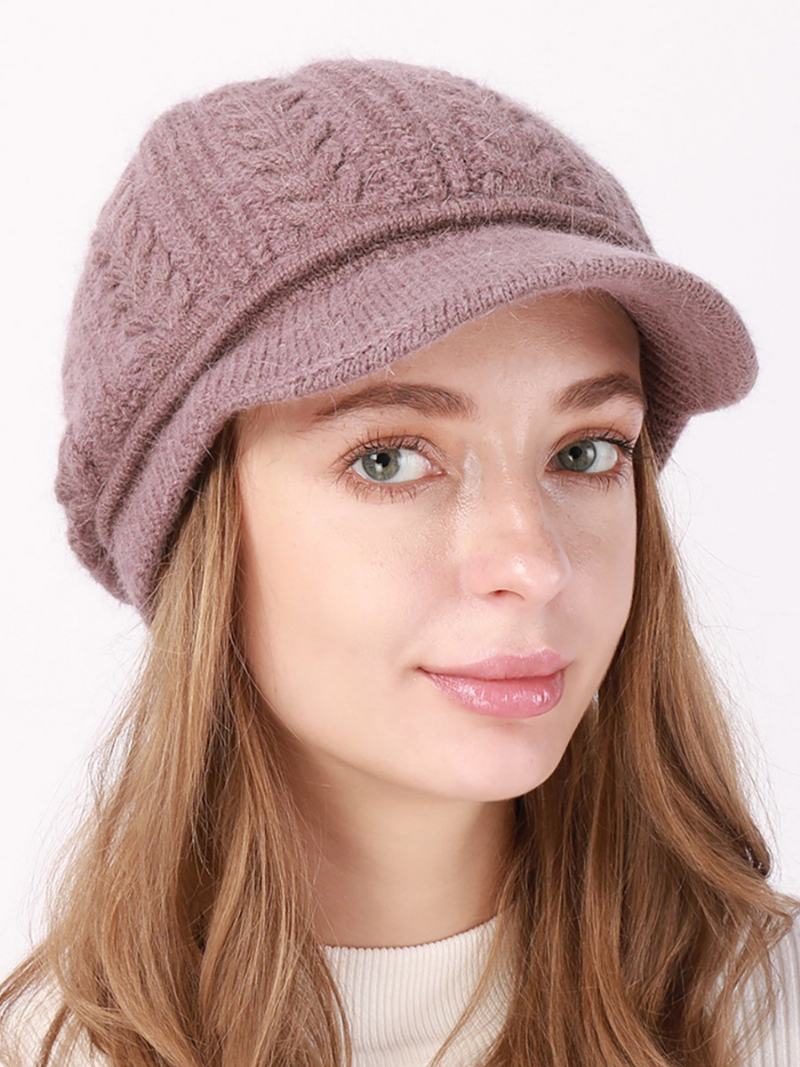 Beret Hat Knit Jednobarevné Denní Ležérní Podzimní Zimní Čepice Pro Ženy - Levandová