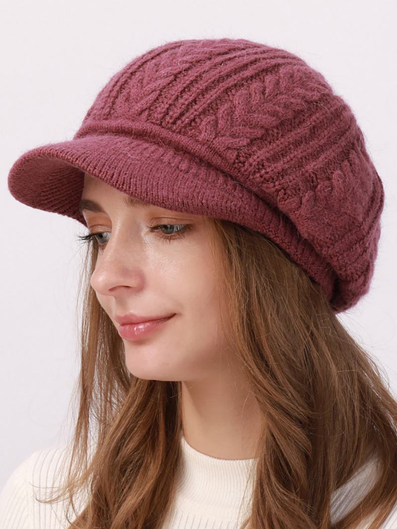 Beret Hat Knit Jednobarevné Denní Ležérní Podzimní Zimní Čepice Pro Ženy - Růže