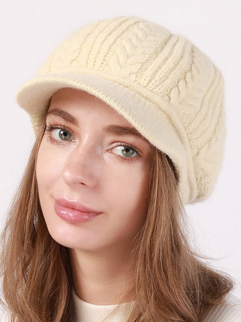 Beret Hat Knit Jednobarevné Denní Ležérní Podzimní Zimní Čepice Pro Ženy - Béžová