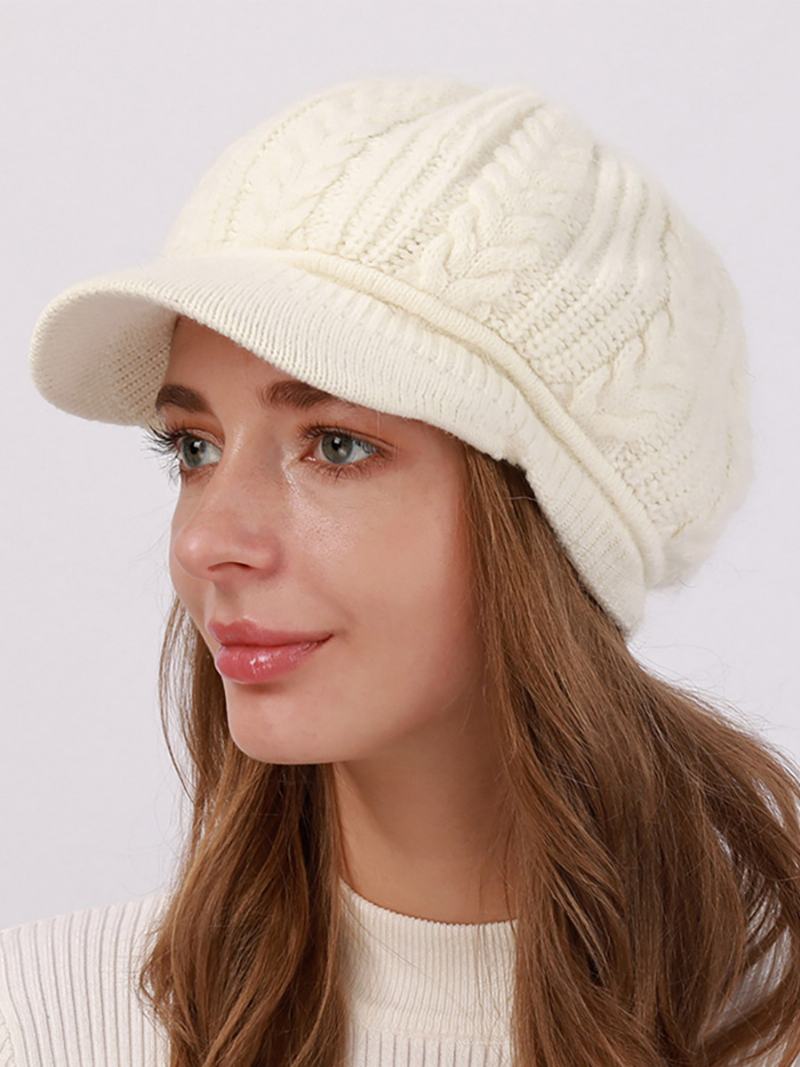 Beret Hat Knit Jednobarevné Denní Ležérní Podzimní Zimní Čepice Pro Ženy - Bílá