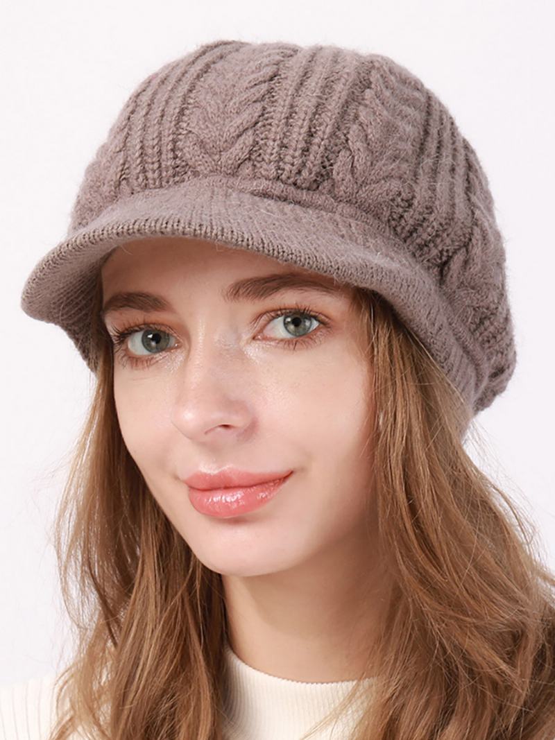 Beret Hat Knit Jednobarevné Denní Ležérní Podzimní Zimní Čepice Pro Ženy - Khaki