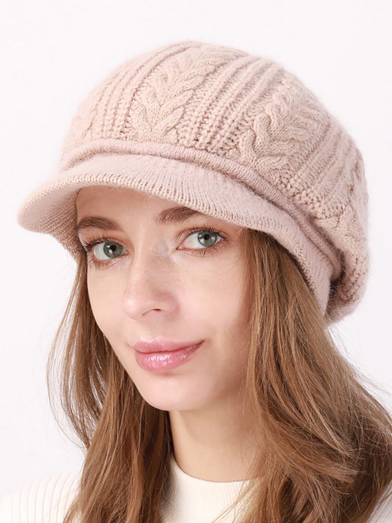 Beret Hat Knit Jednobarevné Denní Ležérní Podzimní Zimní Čepice Pro Ženy - Lotosově Růžová