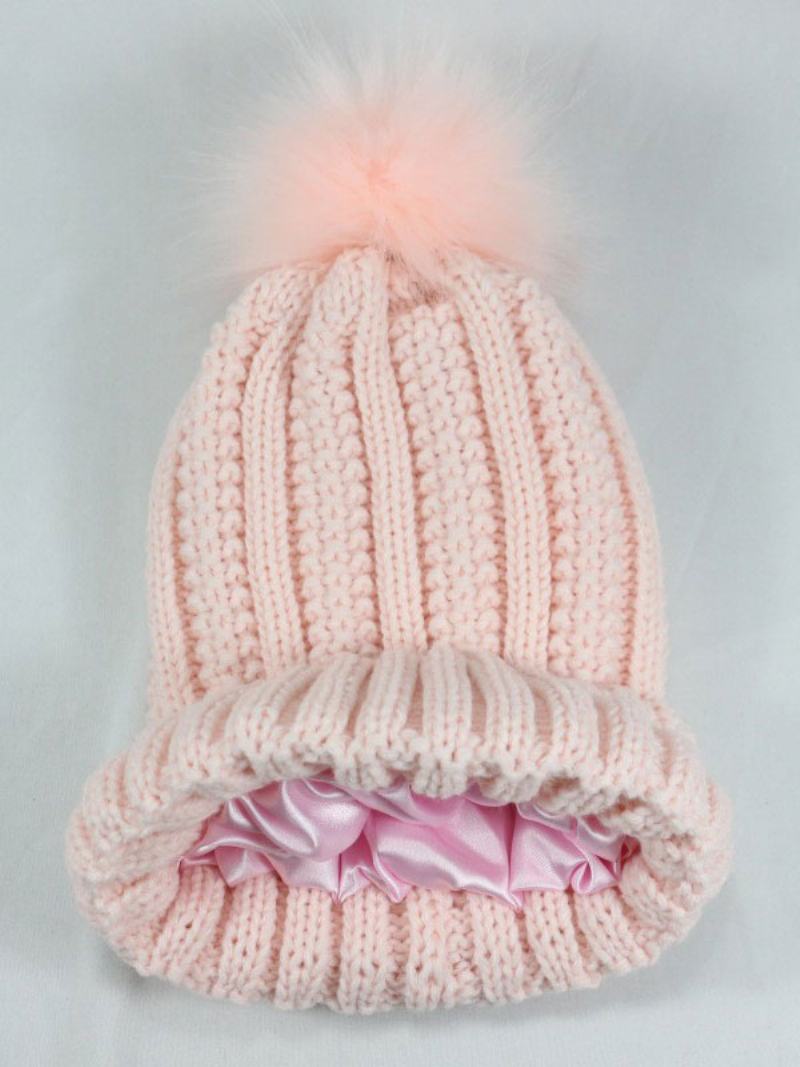 Pletená Čepice Pom Poms Háčkované Unisex Na Jaro Podzim Zima - Růžová