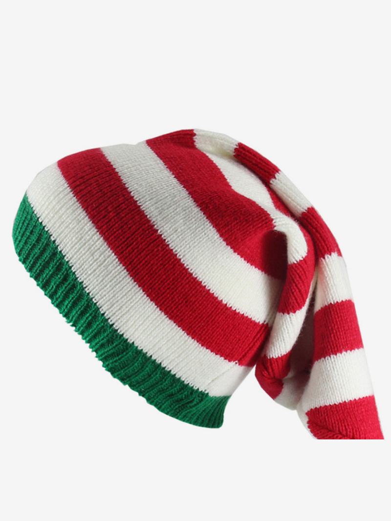 Pom Poms Cap Stripes Vánoční Vzor Podzimní Zimní Čepice - Červená