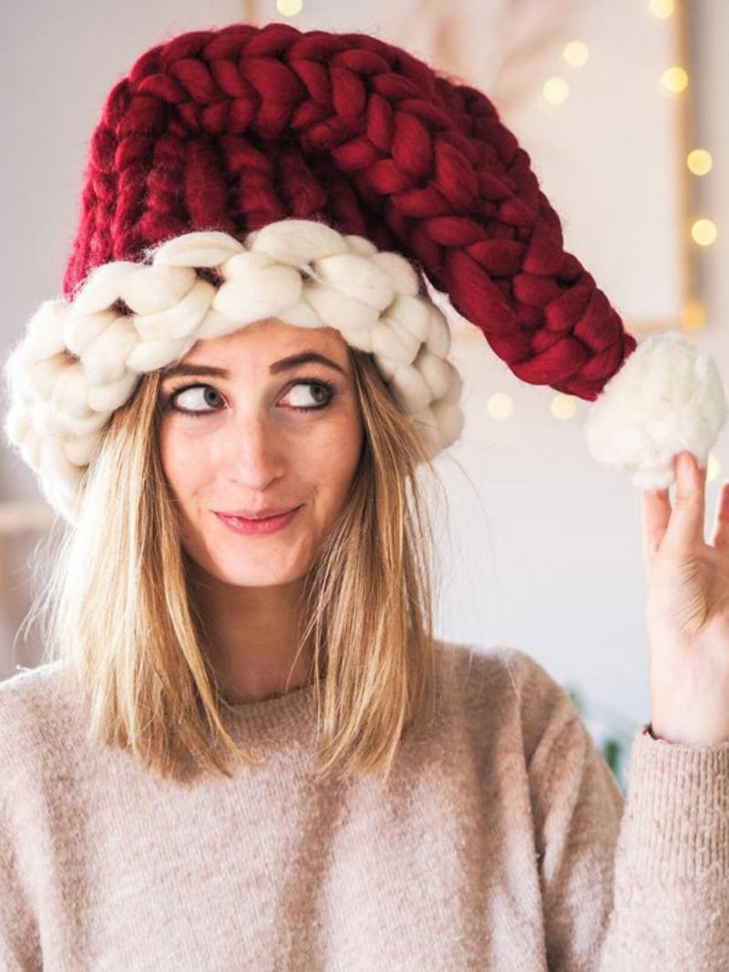 Vánoční Čepice Santa Hat Family Ručně Pletená Pom Poms Dekorace