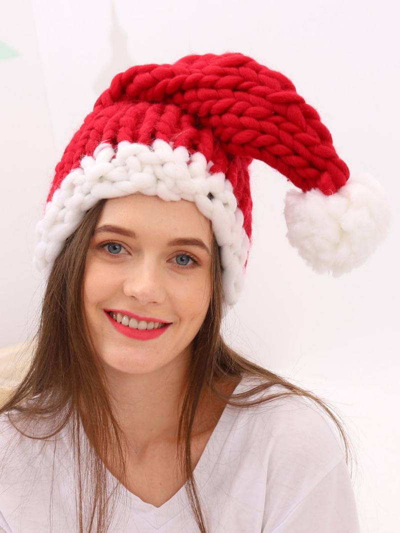 Vánoční Čepice Santa Hat Family Ručně Pletená Pom Poms Dekorace - Červená