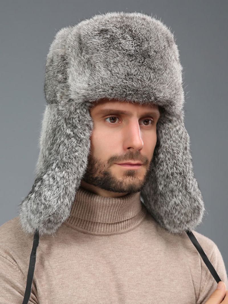 Čepice Pro Muže Moderní Umělé Kožešiny Zimní Teplé Ruská Ushanka - Šedá