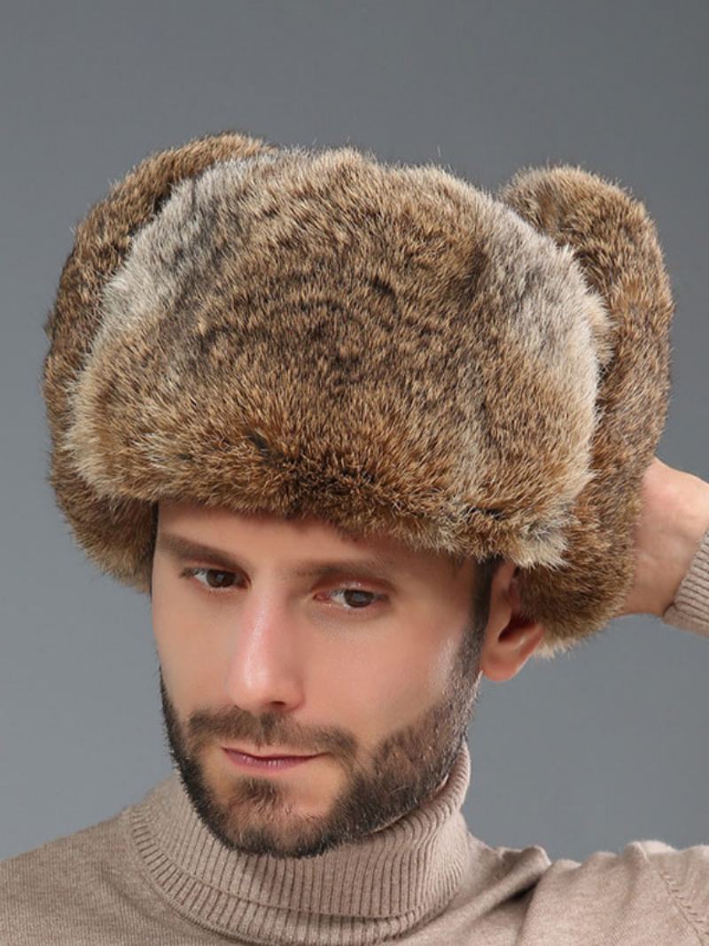 Čepice Pro Muže Moderní Umělé Kožešiny Zimní Teplé Ruská Ushanka - Khaki