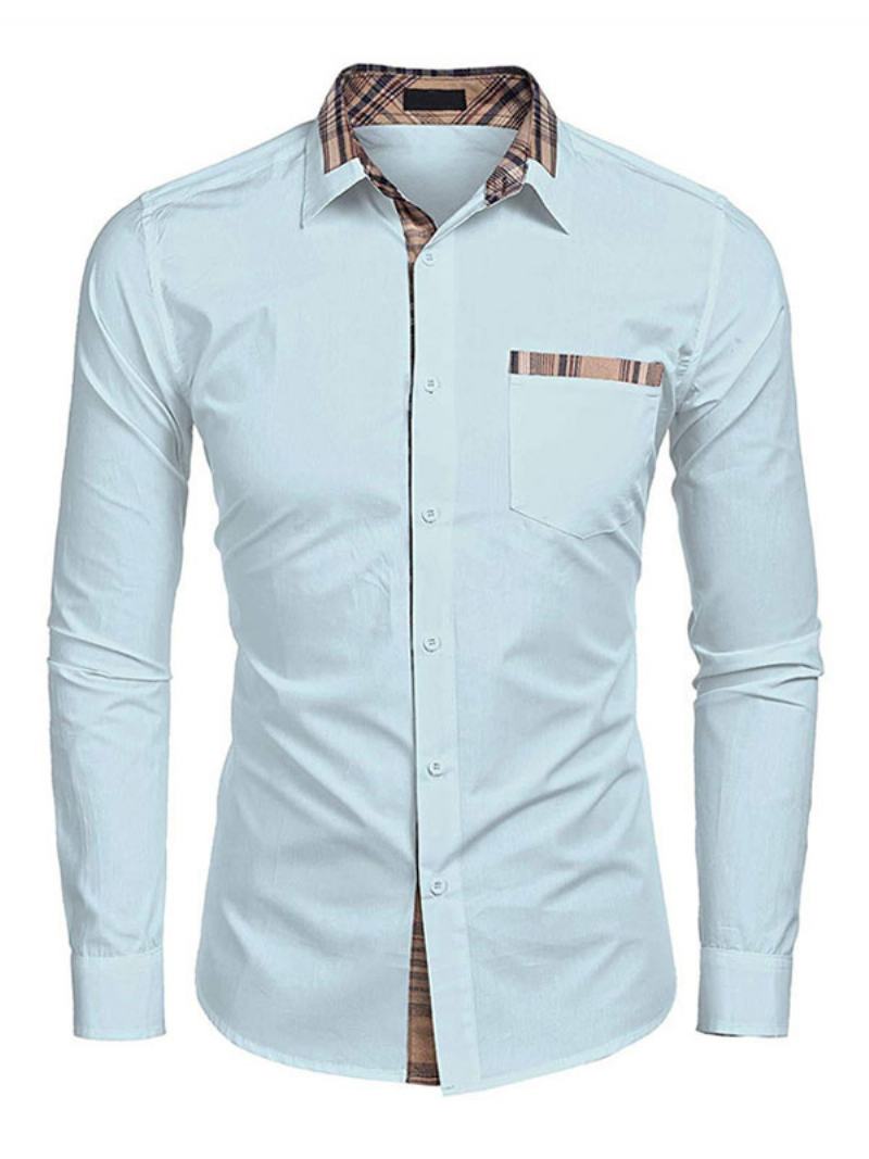 Pánská Košile Pro Volný Čas Turndown Collar Casual Odnímatelný Barevný Blok Baby Blue Pánské - Baby Blue