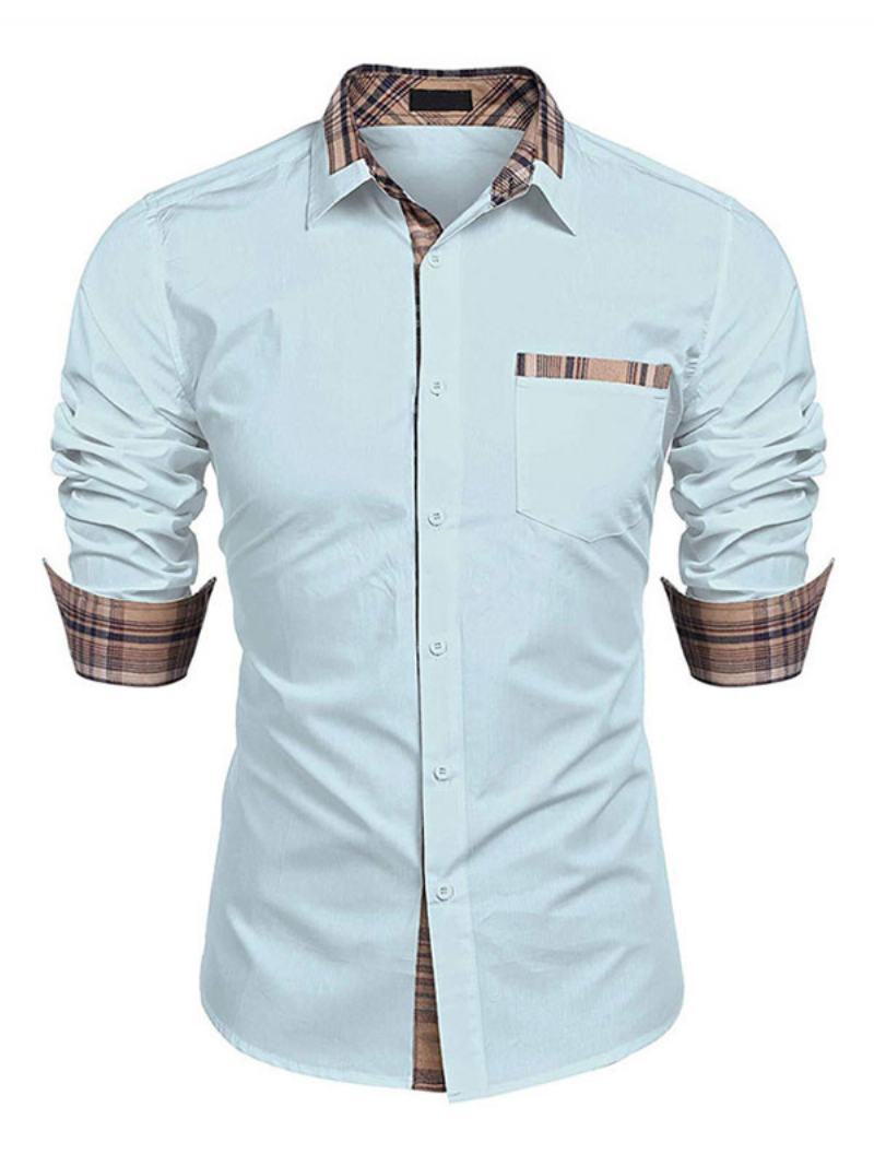 Pánská Košile Pro Volný Čas Turndown Collar Casual Odnímatelný Barevný Blok Baby Blue Pánské - Baby Blue