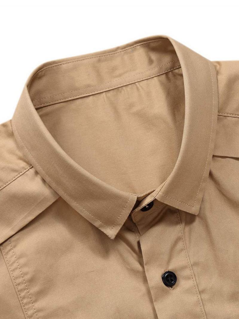 Pánská Ležérní Košile Turndown Collar Neformální Odnímatelné Šedé Pánské - Khaki