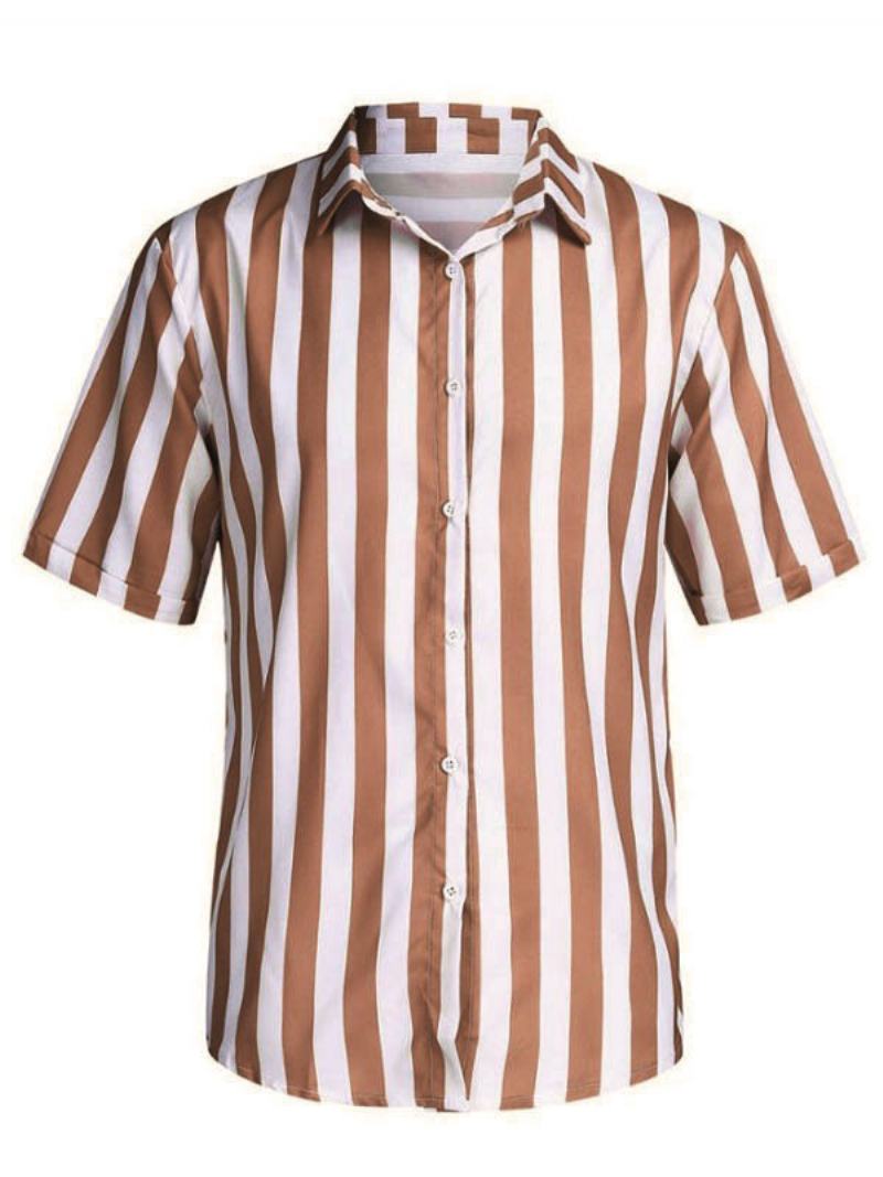 Pánská Neformální Košile Turndown Collar Chic Stripes Červené Pánské - Kávově Hnědá