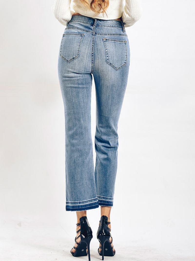 Bootcut Jeans High Rise Cotton Dámské Jarní Kalhoty - Modrý