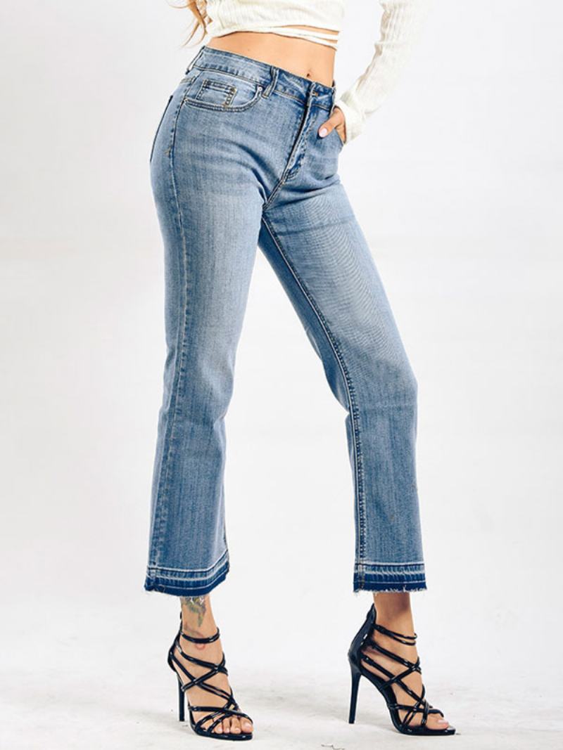 Bootcut Jeans High Rise Cotton Dámské Jarní Kalhoty - Modrý