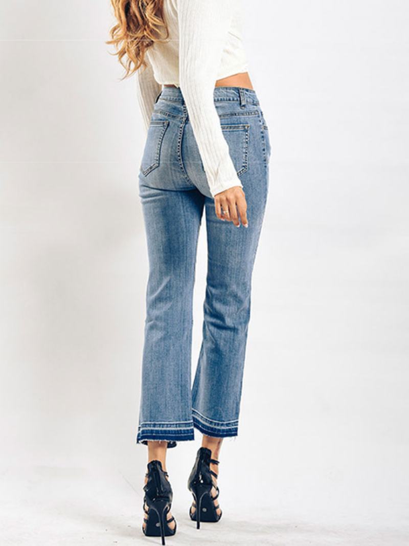 Bootcut Jeans High Rise Cotton Dámské Jarní Kalhoty - Modrý