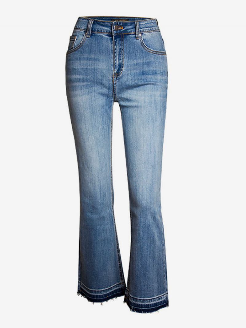 Bootcut Jeans High Rise Cotton Dámské Jarní Kalhoty - Modrý