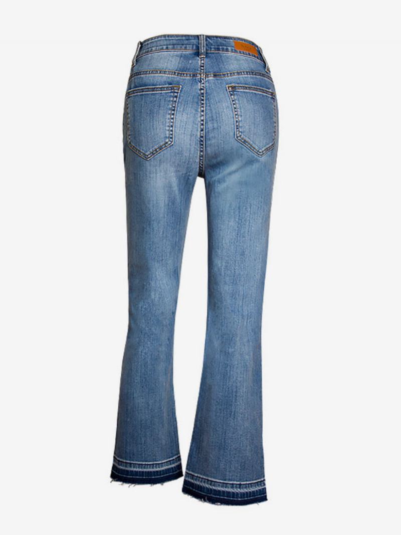 Bootcut Jeans High Rise Cotton Dámské Jarní Kalhoty - Modrý