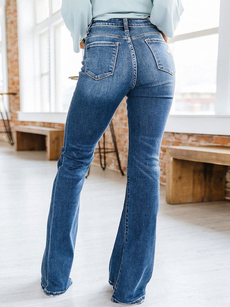 Bootcut Jeans High Rise Cotton Spring Flare Kalhoty Pro Ženy - Modrý