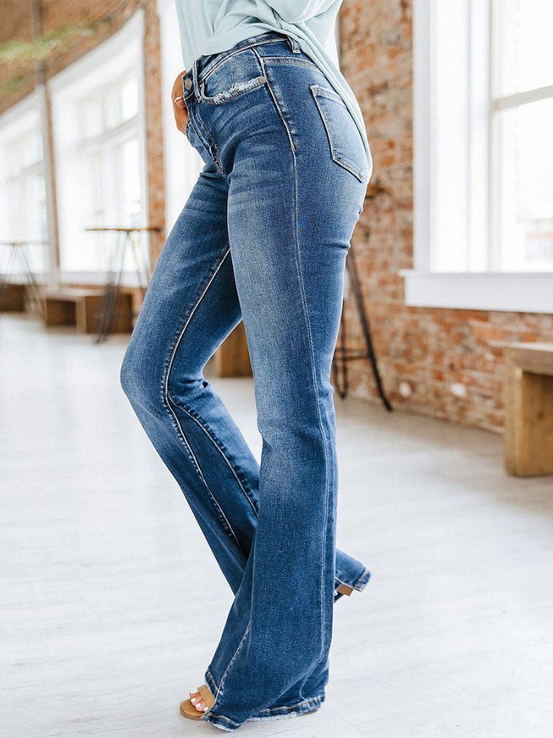 Bootcut Jeans High Rise Cotton Spring Flare Kalhoty Pro Ženy - Modrý